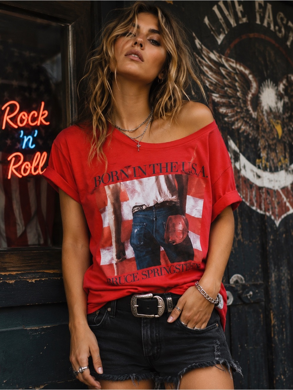 Bruce Springsteen Red Graphic Tee - Born in the U.S.A.